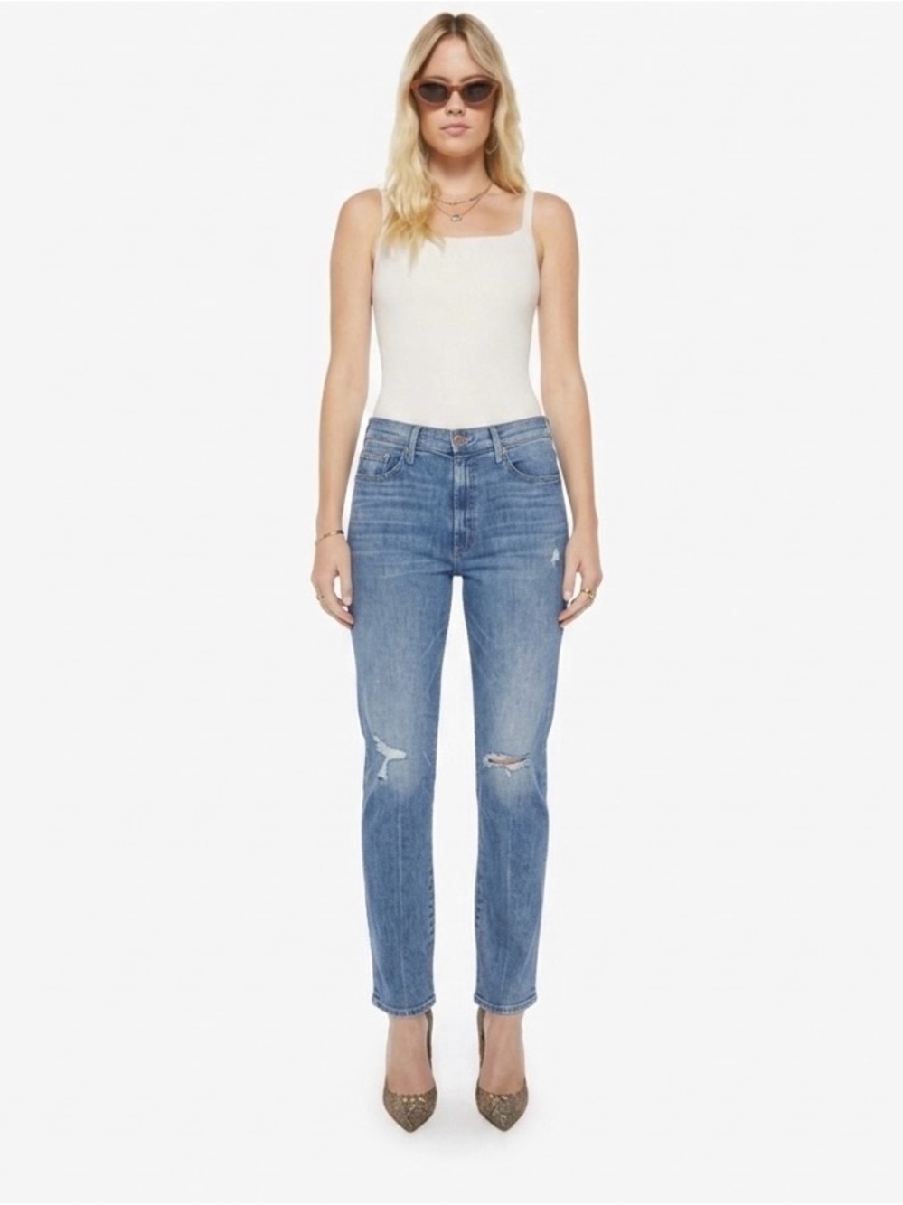 MOTHER Women's High Waisted Rider Skimp Straight Leg Denim Jeans - Indigo, Sz 31